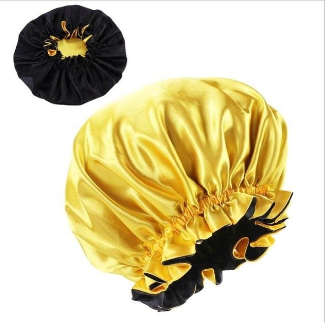 Bonnet satin réversible or et noir