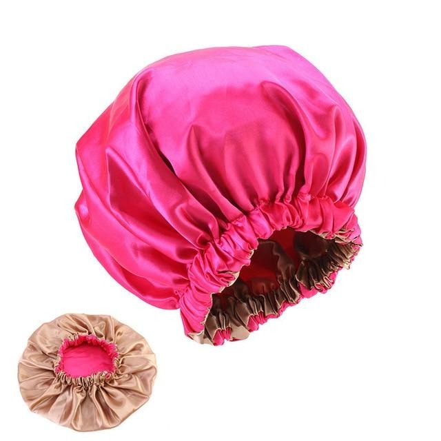 Bonnet satin réversible fuchsia et bronze