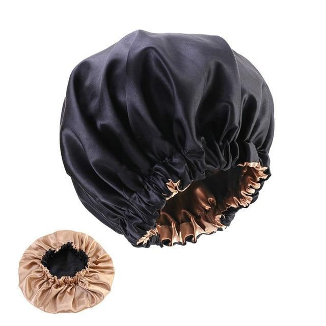 Bonnet satin réversible noir et bronze