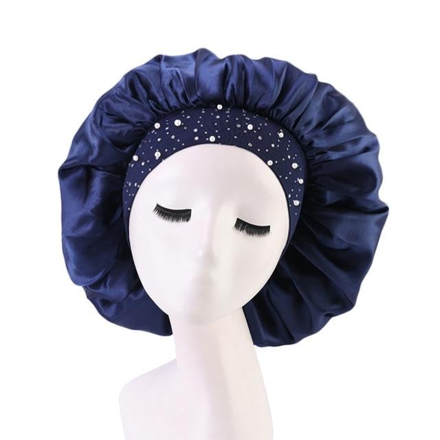 Bonnet de nuit en satin bleu marine