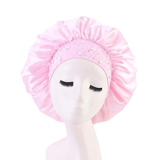 Bonnet de nuit en satin rose