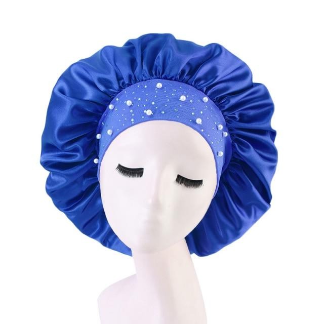 Bonnet de nuit en satin bleu roi