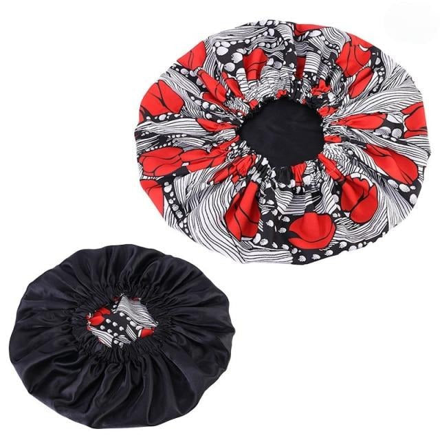 Bonnet satin réversible tulipe et noir
