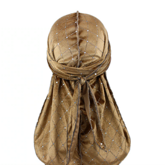 Durag velours deluxe strass or