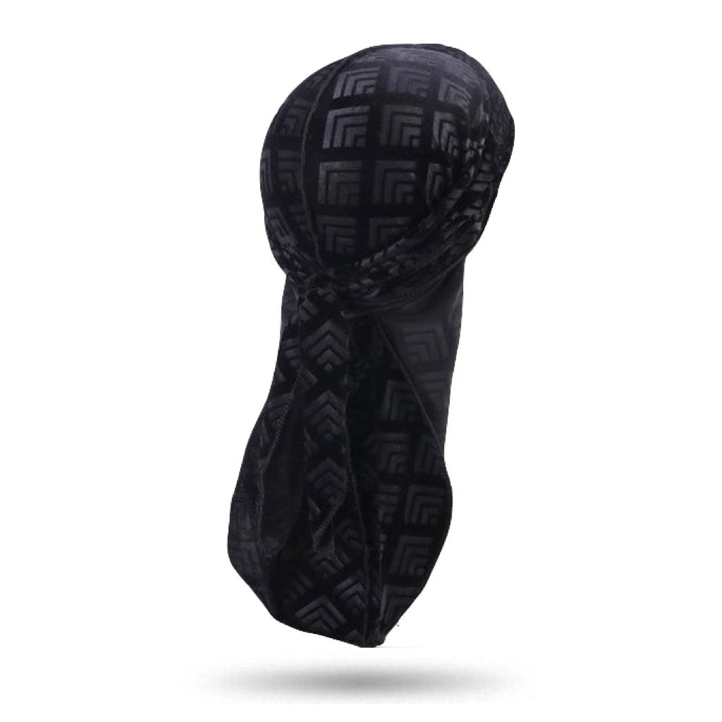 Durag velours mosaïque noir, relief géométrique