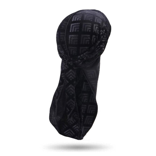 Durag velours mosaïque noir, relief géométrique