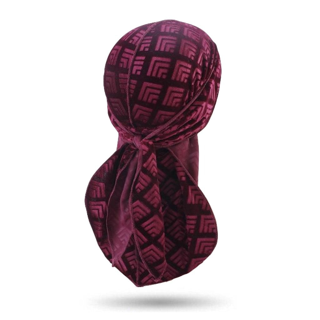 Durag velours mosaïque rubis, relief géométrique