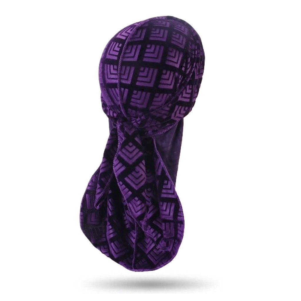 Durag velours mosaïque violet, relief géométrique