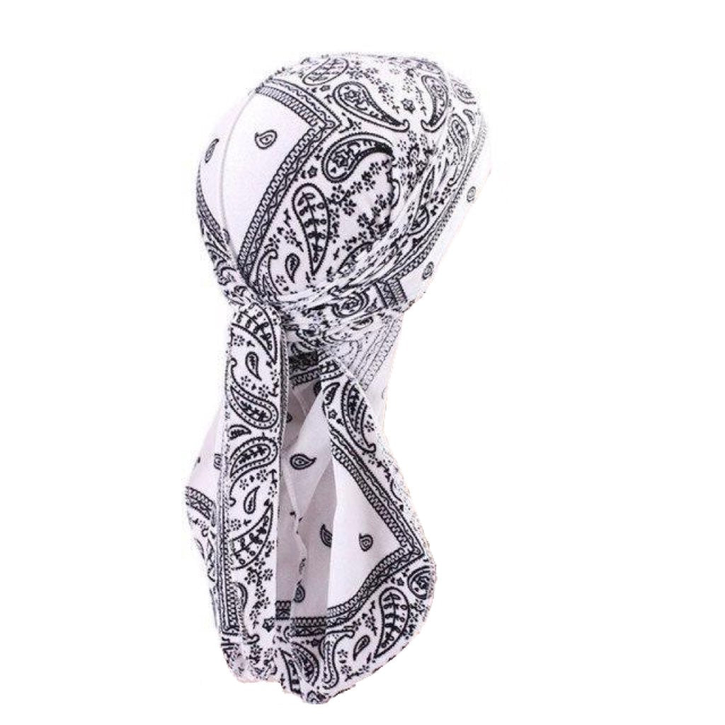 Durag velours bandana blanc, motif cachemire