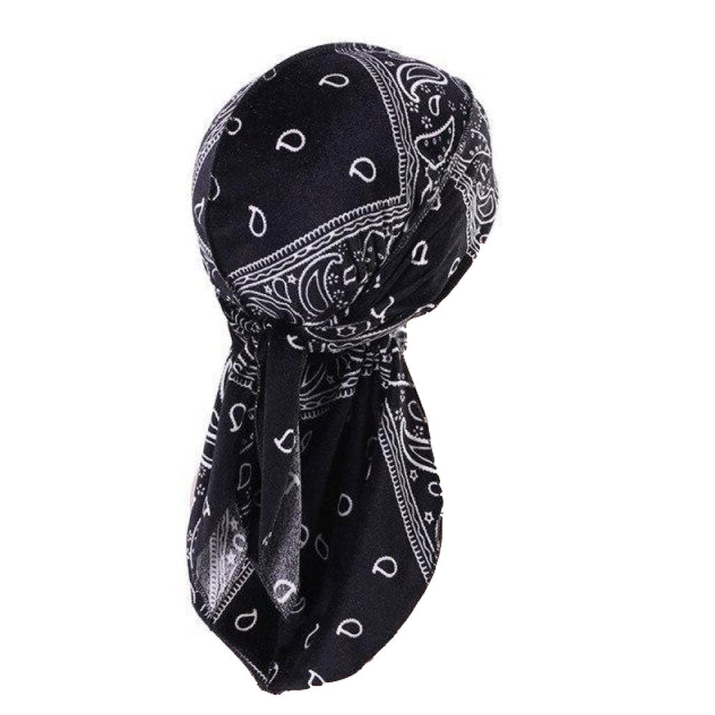 Durag velours bandana noir, motif cachemire