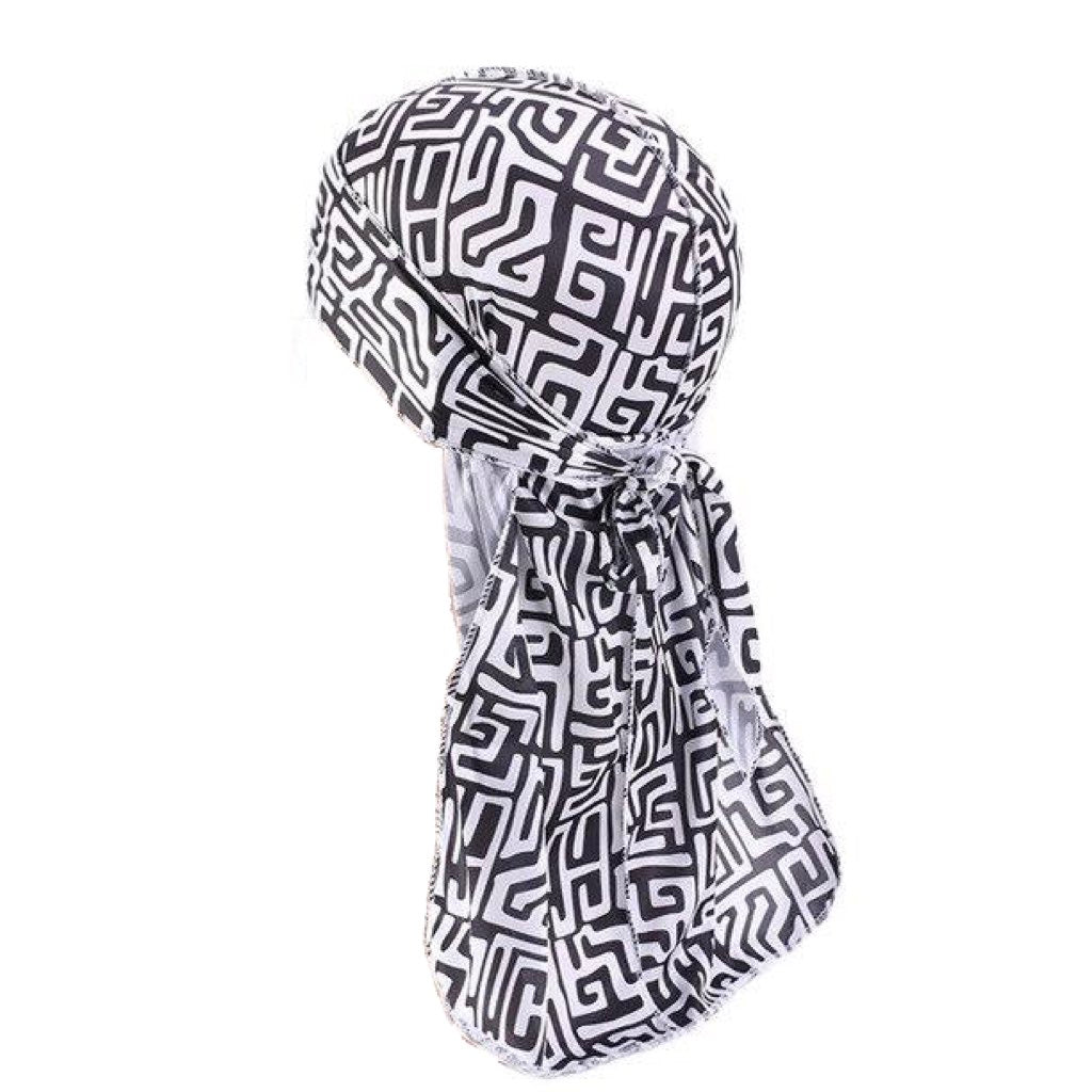 Durag satin aztèque noir et blanc