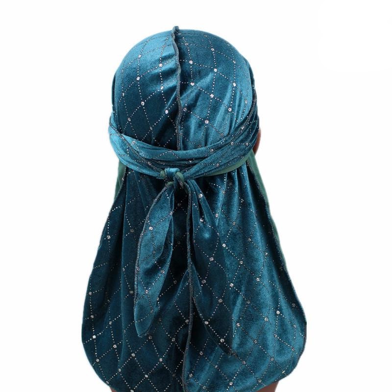 Durag velours deluxe strass turquoise