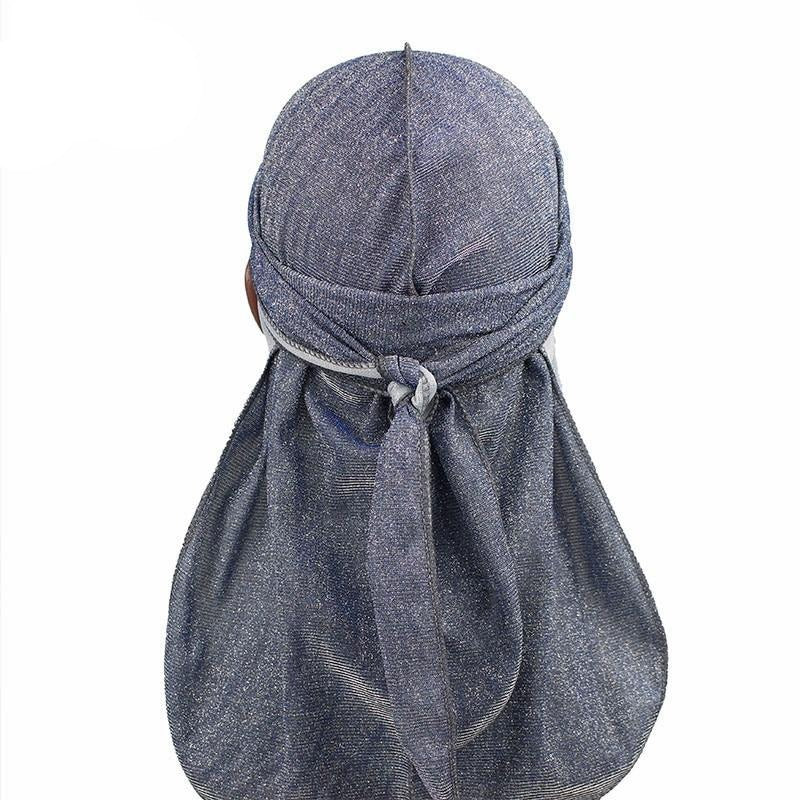 Durag velours pailleté bleu, effet scintillant