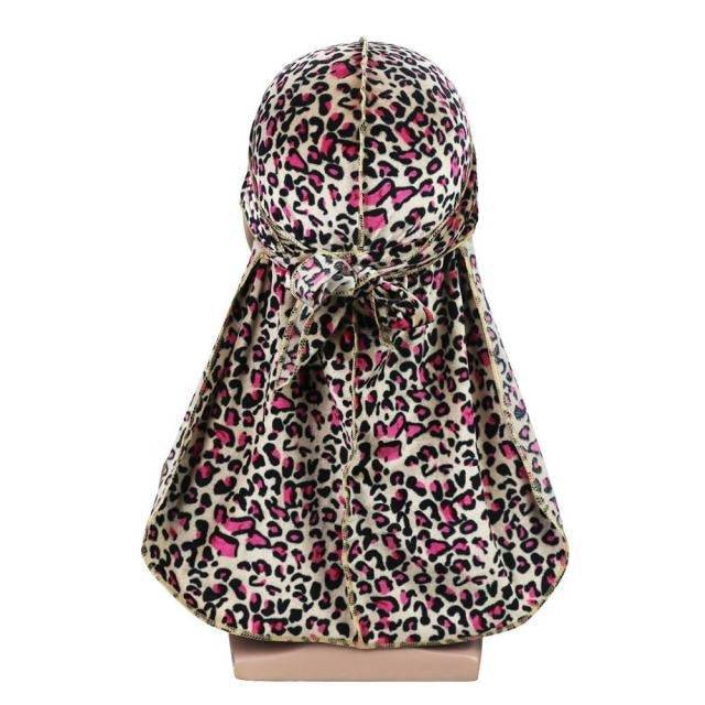 Durag velours léopard rose, imprimé fauve