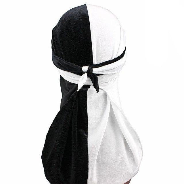 Durag velours bicolore blanc et noir