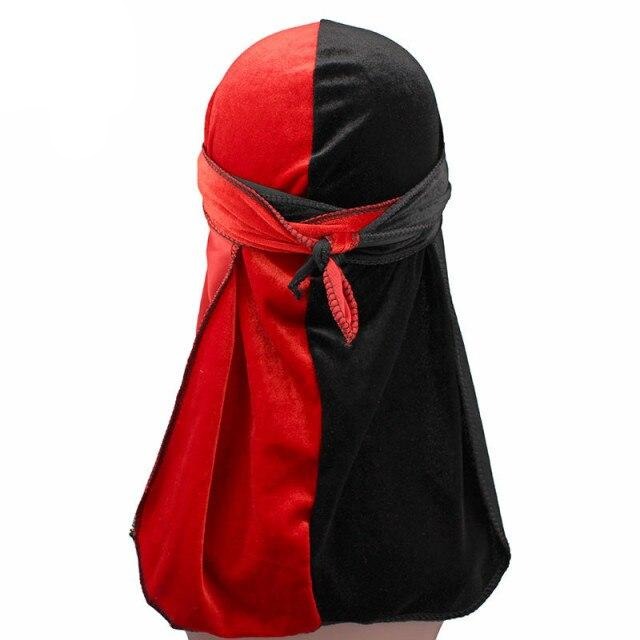 Durag velours bicolore rouge et noir
