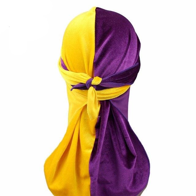 Durag velours bicolore jaune et violet